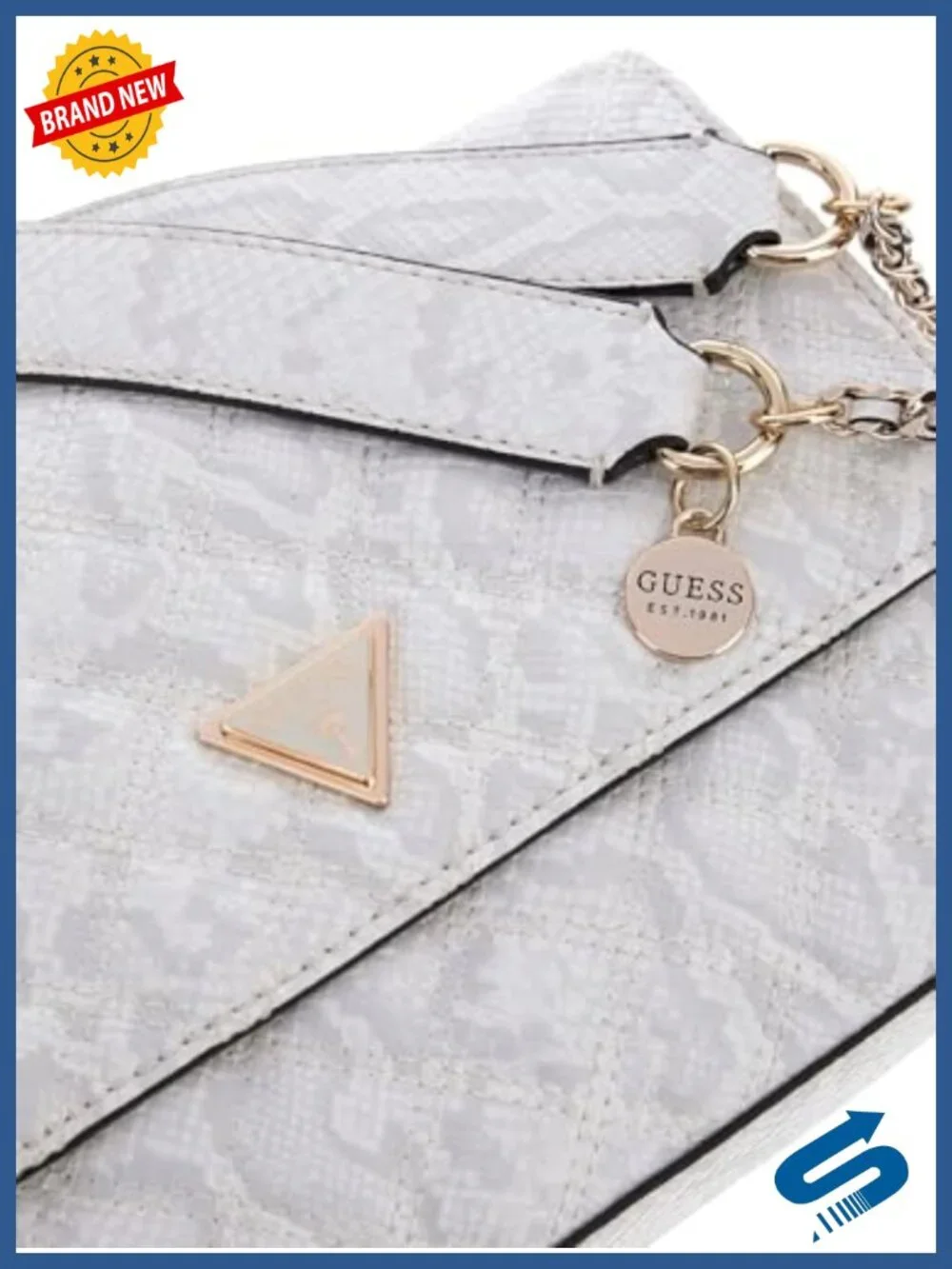 GUESS Crossbody Bag Convertible Woven Chain Strap Quilted Satchel